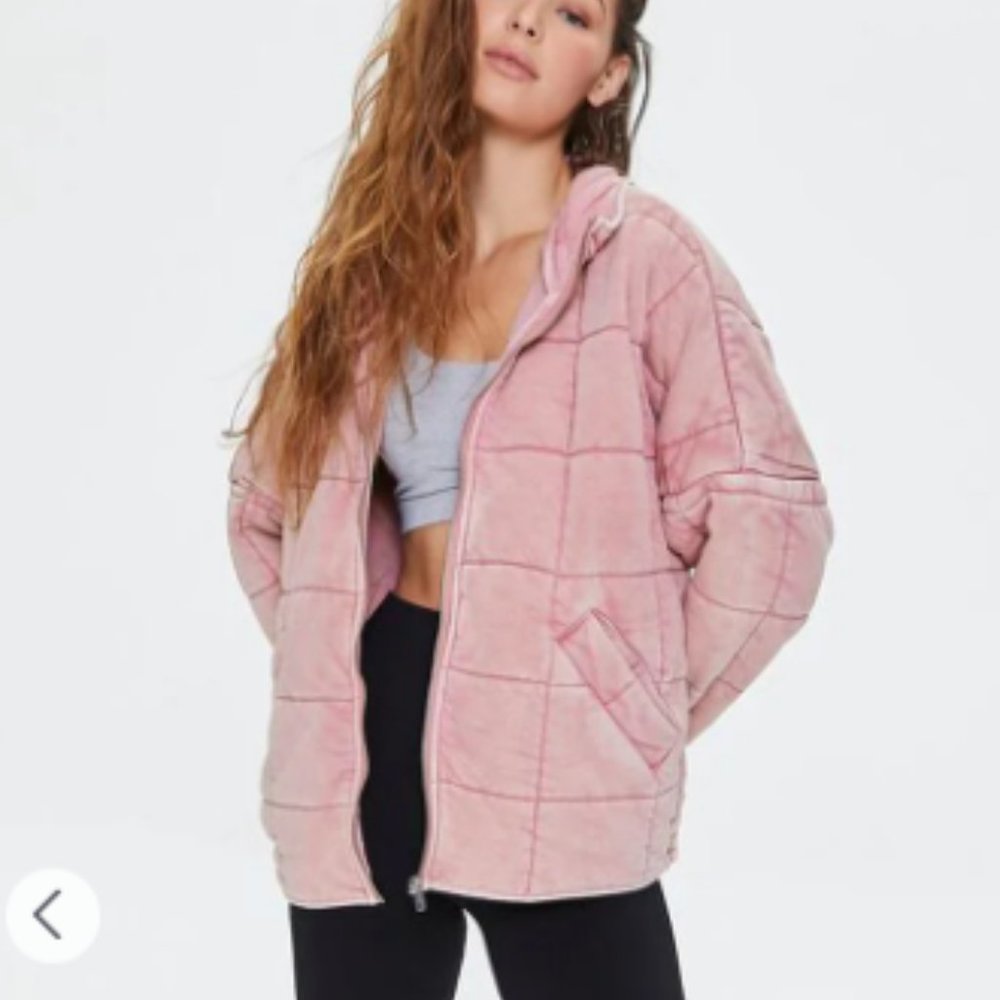 Free People Dupe Quilted Zip-Up Dolman Jacket Oversized Women's Size M in Pink